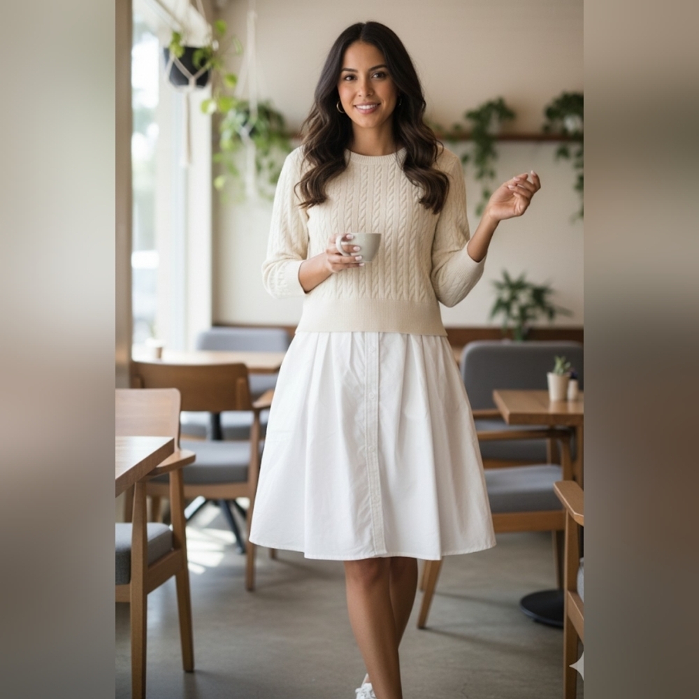 BAND OF OUTSIDERS Cable  Sweater‎ Dress In Light Beige And White Size 4